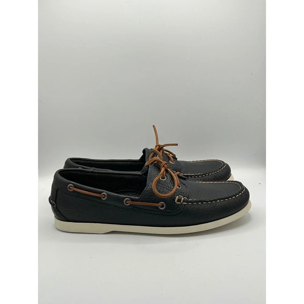 LL Bean Casco Bay Boat Shoes Men Sz 11.5 D Navy Blue Pebbled Leather 233933